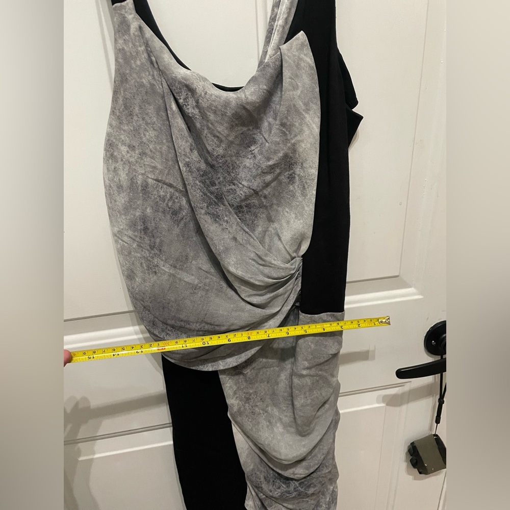 Helmut Lang Gray and Black Asymmetrical Ruched Slip Dress